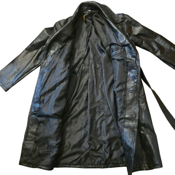 Vintage Dead Stock Leather Duster Trench Coat Full Length Collared Grunge - Picture 6 of 10
